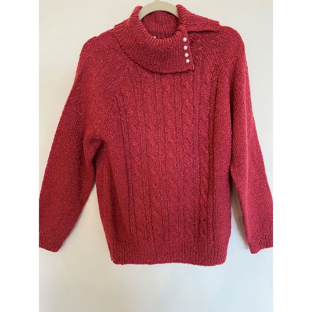 Jennifer Moore Womens M Acrylic Cable Knit, Raspberry Pullover Sweater VTG